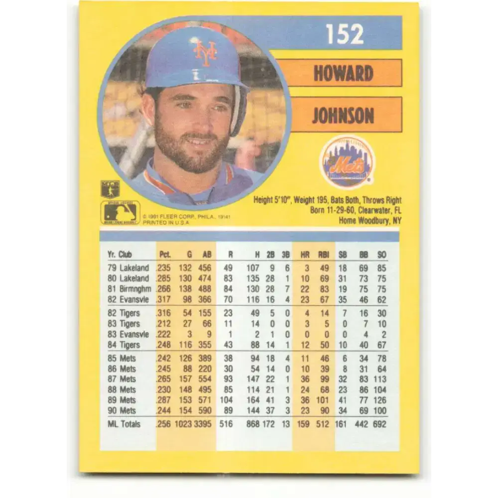 1991 Fleer #152 Howard Johnson NM-MT New York Mets Baseball Card - Baseball Card Single