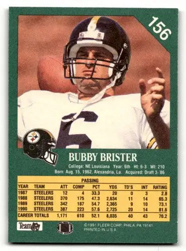 1991 Fleer #156 Bubby Brister Pittsburgh Steelers Football Cards NM ID:60499 - Football Card Single