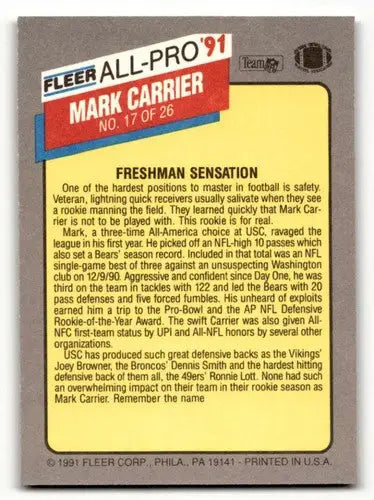 1991 Fleer #17 Mark Carrier Chicago Bears Football Cards NM Near Min ID:60533 - Football Card Single