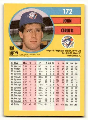 Original gloss baseball card featuring John Cerutti Toronto Blue Jays player