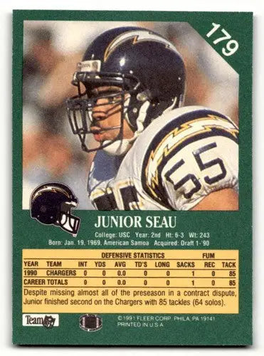 1991 Fleer #179 Junior Seau San Diego Chargers Football Cards NM Nea ID:60518 - Football Card Single
