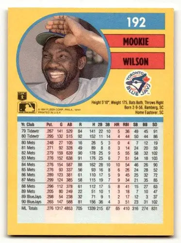 Original gloss Mookie Wilson Toronto baseball card from 1991 Fleer #192 Wilson Toronto Blue Jays