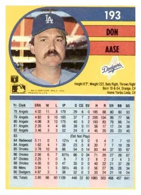 1991 Fleer #193b Don Aase Jumbo Pack version: First stat grouping is two lines - Baseball Card Single