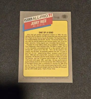 1991 Fleer #20 Jerry Rice All-Pro ’91 - Football Card Single