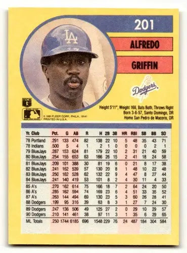 1991 Fleer #201 Alfredo Griffin Los Angeles Dodgers Baseball Cards E ID:55270 - Baseball Card Single