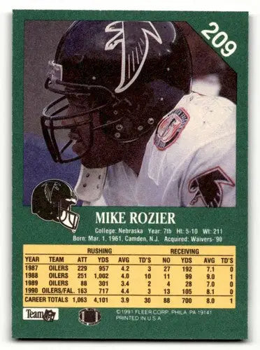 1991 Fleer #209 Mike Rozier Atlanta Falcons Football Cards NM Near M ID:60514 - Football Card Single