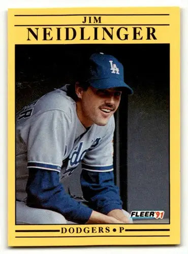Original gloss Jim Neidlinger Los Angeles Dodgers baseball card in 1991 Fleer #215