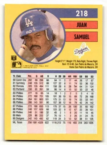 1991 Fleer #218 Juan Samuel Los Angeles Dodgers Baseball Cards EX/NM ID:55268 - Baseball Card Single