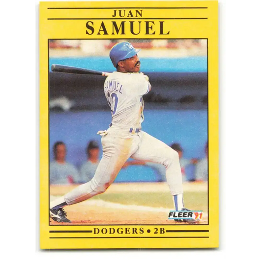 1991 Fleer #218 Juan Samuel NM-MT Los Angeles Dodgers Baseball Card - Baseball Card Single