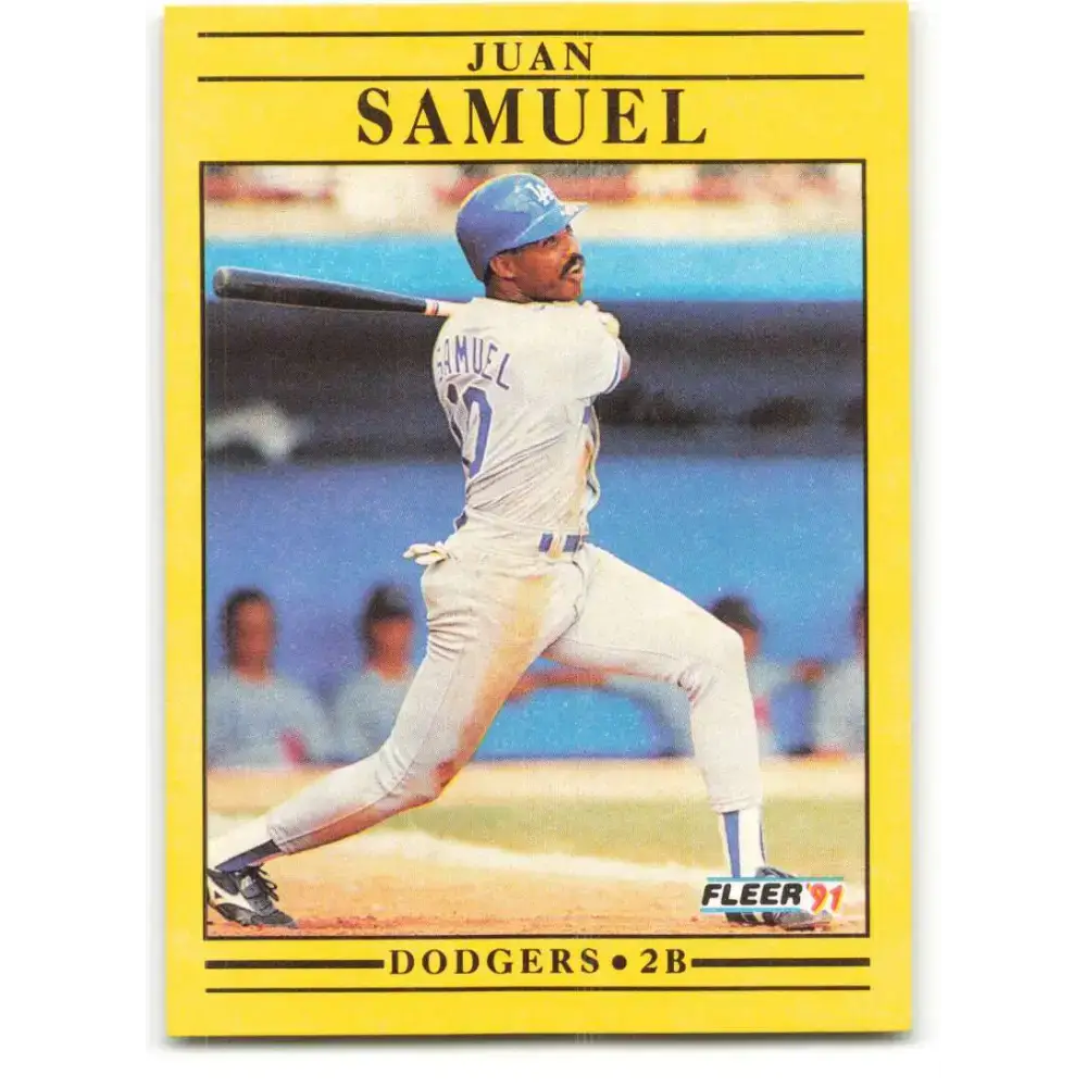 1991 Fleer #218 Juan Samuel NM-MT Los Angeles Dodgers Baseball Card - Baseball Card Single
