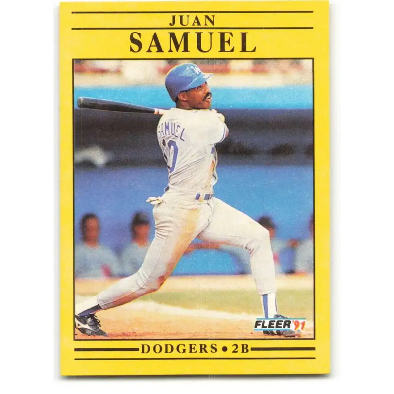 1991 Fleer #218 Juan Samuel NM-MT Los Angeles Dodgers Baseball Card - Baseball Card Single