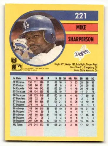 Original gloss Mike Sharperson Los Angeles Dodgers baseball card from 1991 Fleer series