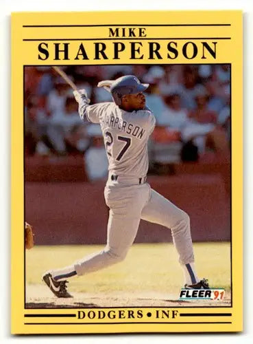 Original gloss Mike Sharperson Los Angeles Dodgers baseball card from 1991 Fleer #221