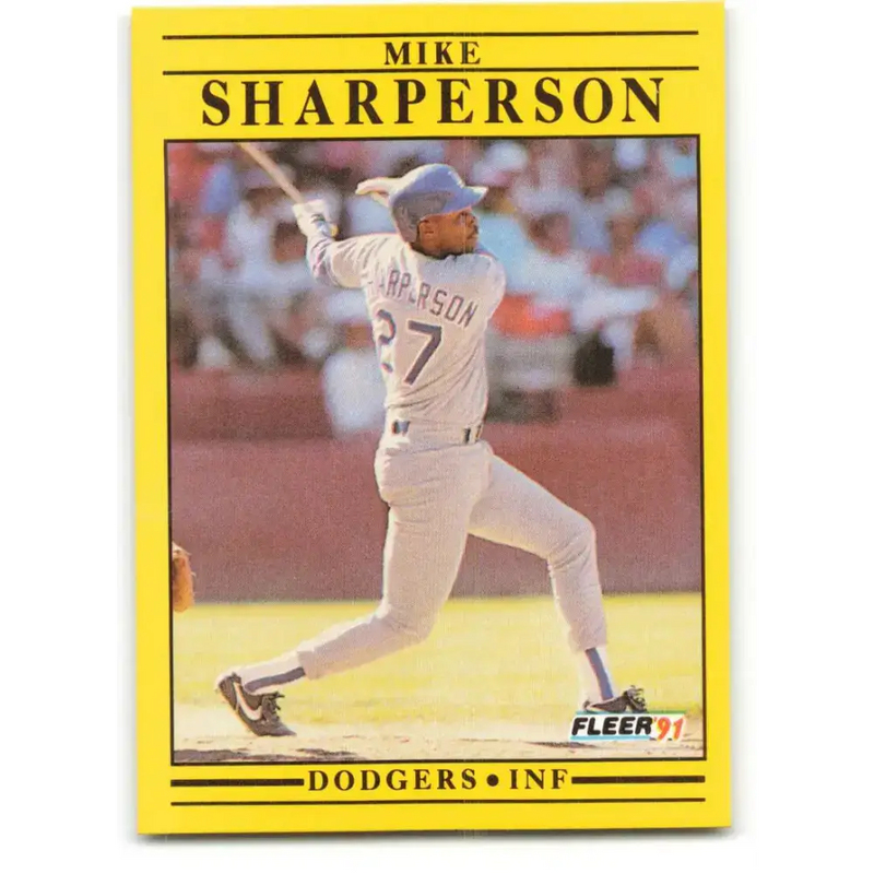 1991 Fleer #221 Mike Sharperson NM-MT Los Angeles Dodgers Baseball Card - Baseball Card Single