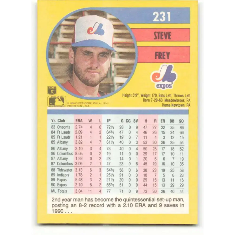 1991 Fleer #231 Steve Frey NM-MT Montreal Expos Baseball Card - Baseball Card Single