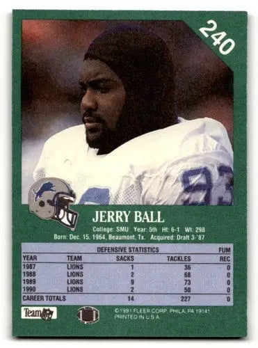 1991 Fleer #240 Jerry Ball Detroit Lions Football Cards NM Near Mint ID:60532 - Football Card Single