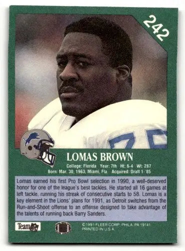 1991 Fleer #242 Lomas Brown Detroit Lions Football Cards NM Near Min ID:60495 - Football Card Single