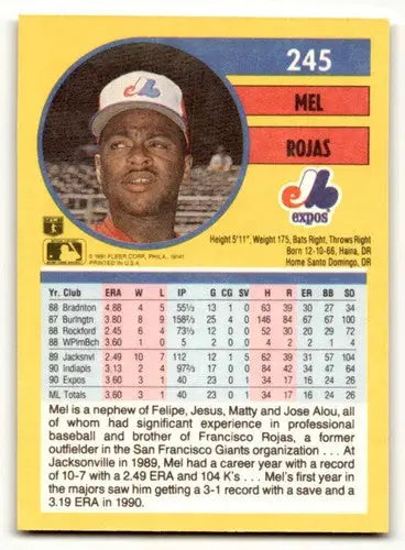 1991 Fleer #245 Mel Rojas Montreal Expos Baseball Cards EX/NM ID:59503 - Baseball Card Single