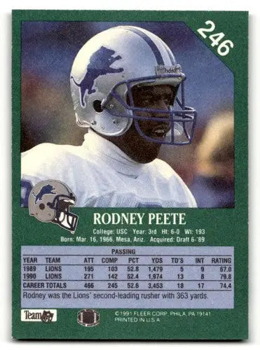 1991 Fleer #246 Rodney Peete Detroit Lions Football Cards NM Near Mi ID:60535 - Football Card Single