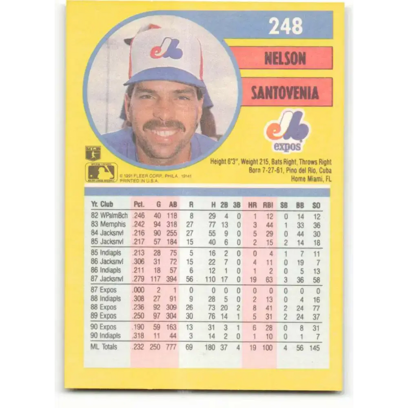 1991 Fleer #248 Nelson Santovenia NM-MT Montreal Expos Baseball Card - Baseball Card Single
