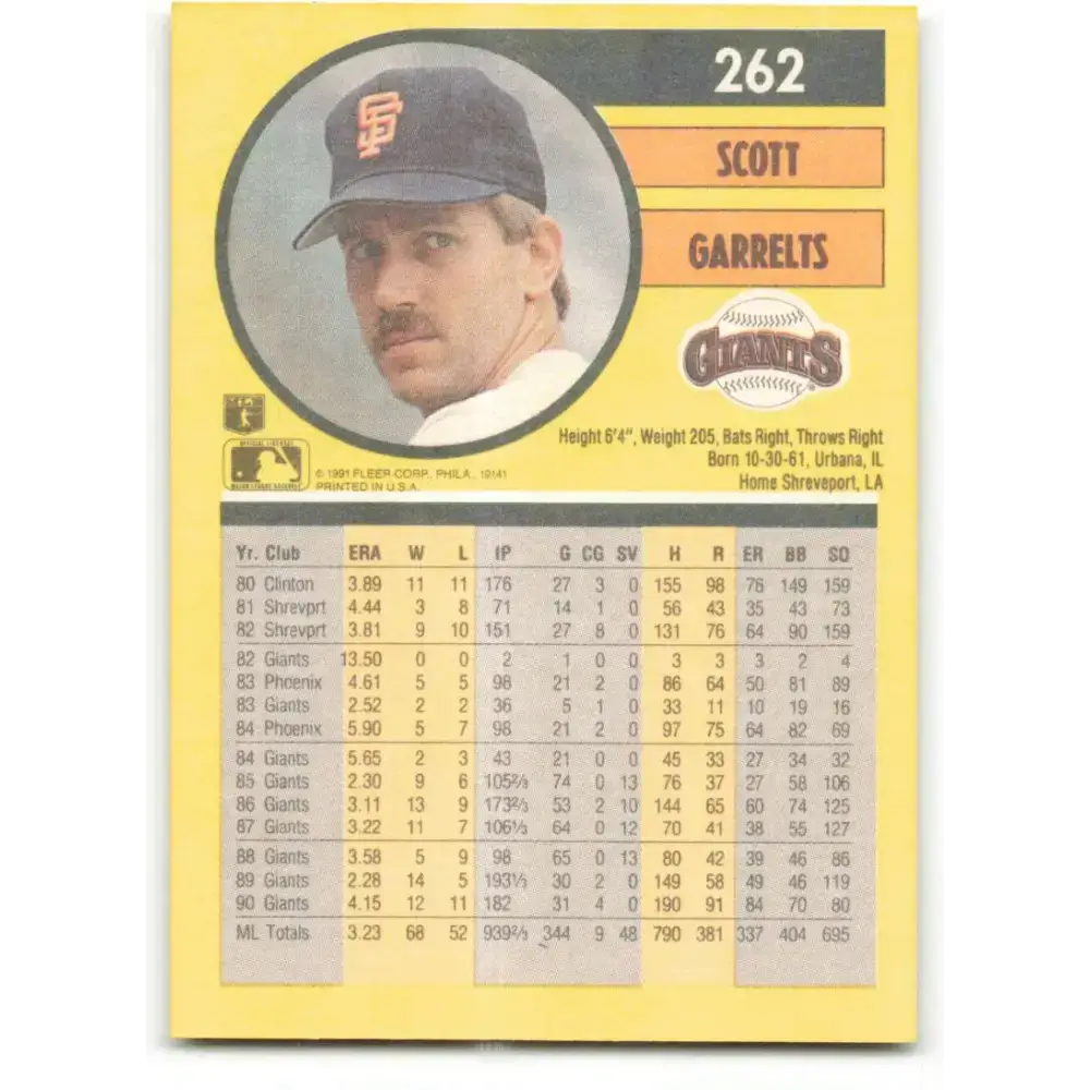 1991 Fleer #262 Scott Garrelts NM-MT San Francisco Giants Baseball Card - Baseball Card Single