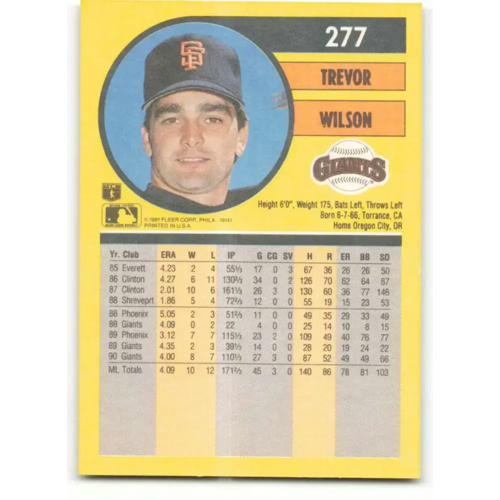 1991 Fleer #277 Trevor Wilson NM-MT San Francisco Giants Baseball Card - Baseball Card Single