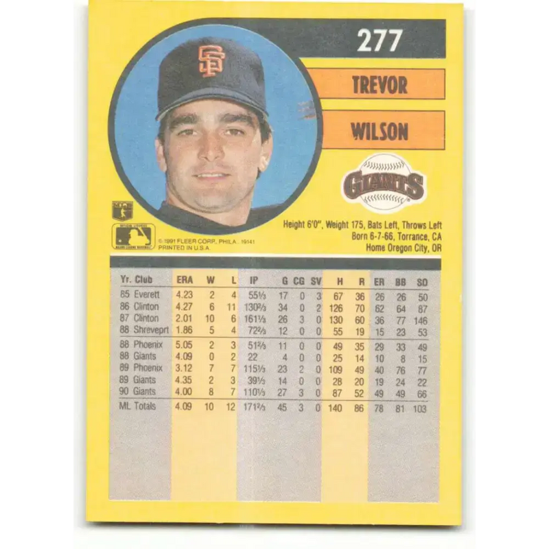 1991 Fleer #277 Trevor Wilson NM-MT San Francisco Giants Baseball Card - Baseball Card Single