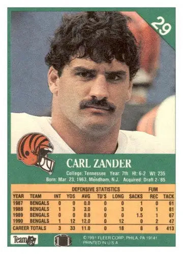 Original gloss of 1991 Fleer Carl Zander football card, Bengals NFL collectible
