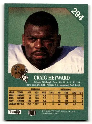 1991 Fleer #294 Craig Heyward New Orleans Saints Football Cards NM N ID:60490 - Football Card Single
