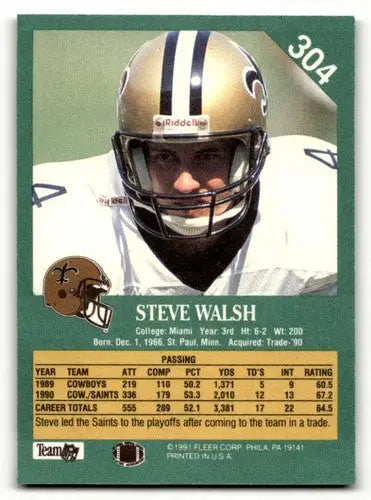 1991 Fleer #304 Steve Walsh New Orleans Saints Football Cards NM Nea ID:60497 - Football Card Single
