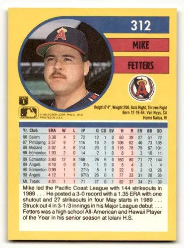 California Angels Baseball Card 1991 Fleer Mike Fetters with original gloss