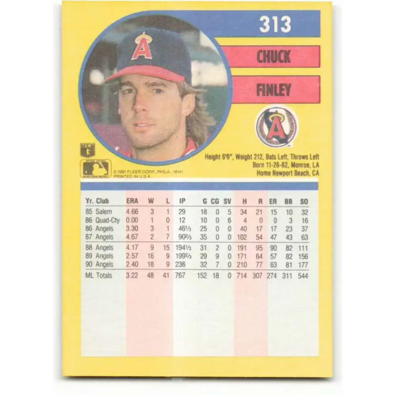 1991 Fleer #313 Chuck Finley NM-MT California Angels Baseball Card - Baseball Card Single