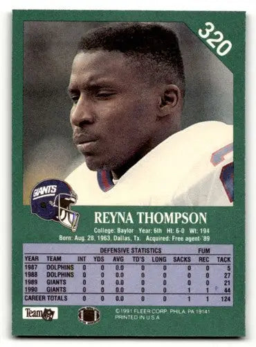 1991 Fleer #320 Reyna Thompson New York Giants Football Cards NM Nea ID:60493 - Football Card Single