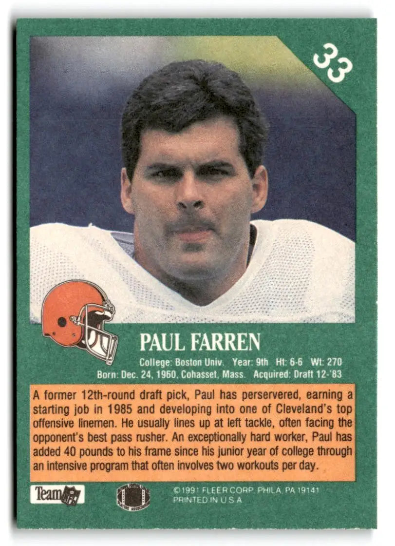 1991 Fleer #33 Paul Farren - Football Card Single