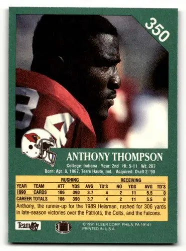 1991 Fleer #350 Anthony Thompson Phoenix Cardinals Football Cards NM ID:60492 - Football Card Single