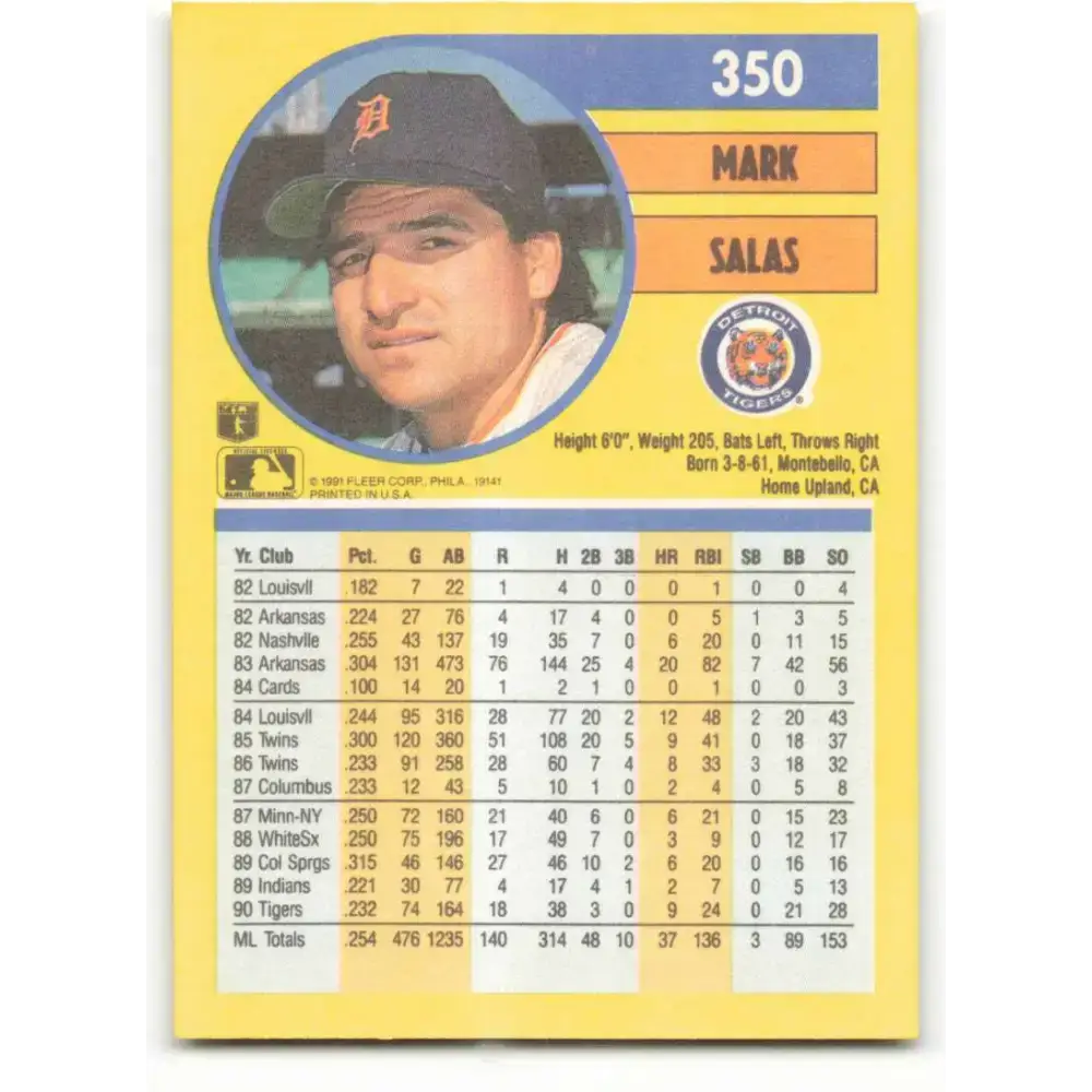 1991 Fleer #350 Mark Salas NM-MT Detroit Tigers Baseball Card - Baseball Card Single