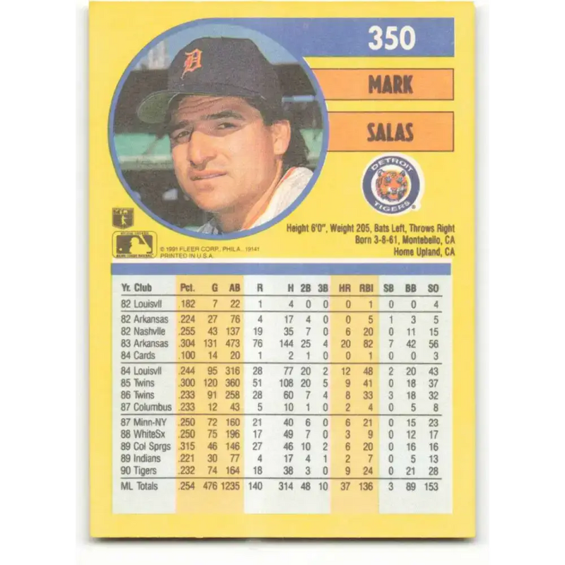1991 Fleer #350 Mark Salas NM-MT Detroit Tigers Baseball Card - Baseball Card Single