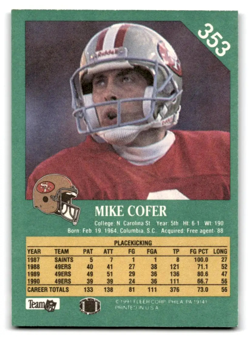 1991 Fleer #353 Mike Cofer - Football Card Single