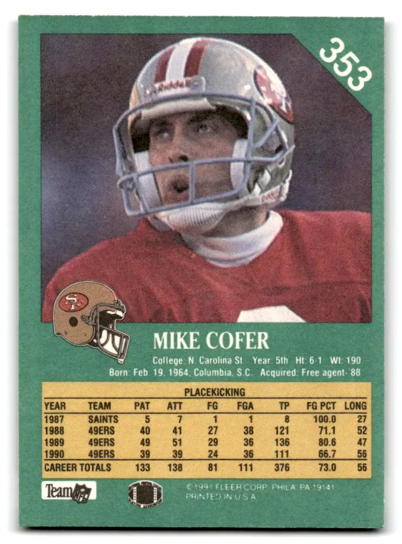 1991 Fleer #353 Mike Cofer - Football Card Single