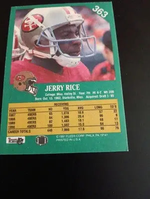 1991 Fleer - #363 Jerry Rice HOF 49ERS. NFL. EX-NRMT - Football Card Single