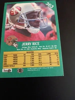 1991 Fleer - #363 Jerry Rice HOF 49ERS. NFL. EX-NRMT - Football Card Single