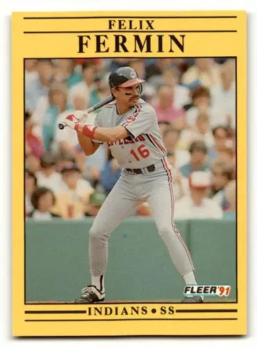 Original gloss Felix Fermin Cleveland baseball card from 1991 Fleer featuring Félix Fermin Cleveland Indians