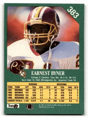 1991 Fleer #383 Earnest Byner Washington Redskins Football Cards NM ID:60508 - Football Card Single