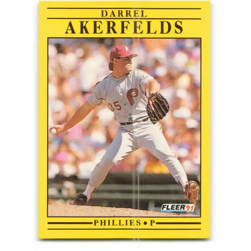 1991 Fleer #386 Darrel Akerfelds NM-MT Philadelphia Phillies Baseball Card - Baseball Card Single