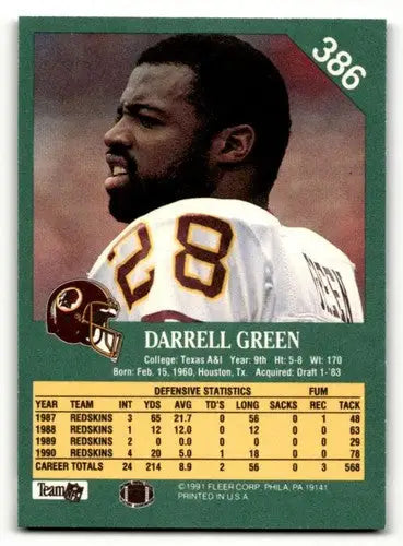 1991 Fleer #386 Darrell Green Washington Redskins Football Cards NM ID:60484 - Football Card Single