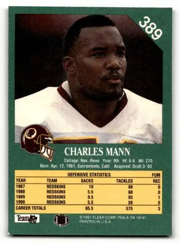 1991 Fleer #389 Charles Mann Washington Redskins Football Cards NM N ID:60536 - Football Card Single