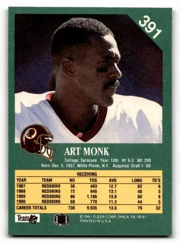 1991 Fleer #391 Art Monk Washington Redskins Football Cards NM Near ID:60519 - Football Card Single