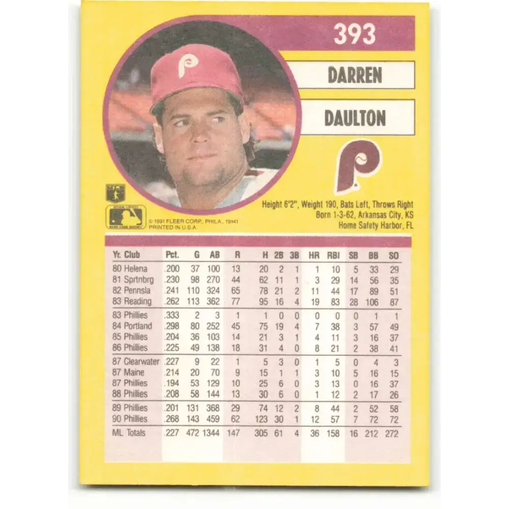 1991 Fleer #393 Darren Daulton NM-MT Philadelphia Phillies Baseball Card - Baseball Card Single