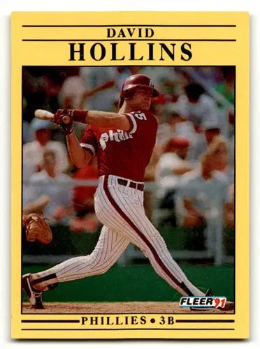 Original gloss David Hollins Philadelphia Phillies baseball card from 1991 Fleer #399