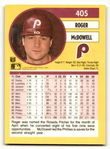 1991 Fleer #405 Roger McDowell UER Philadelphia Phillies Baseball Ca ID:55250 - Baseball Card Single